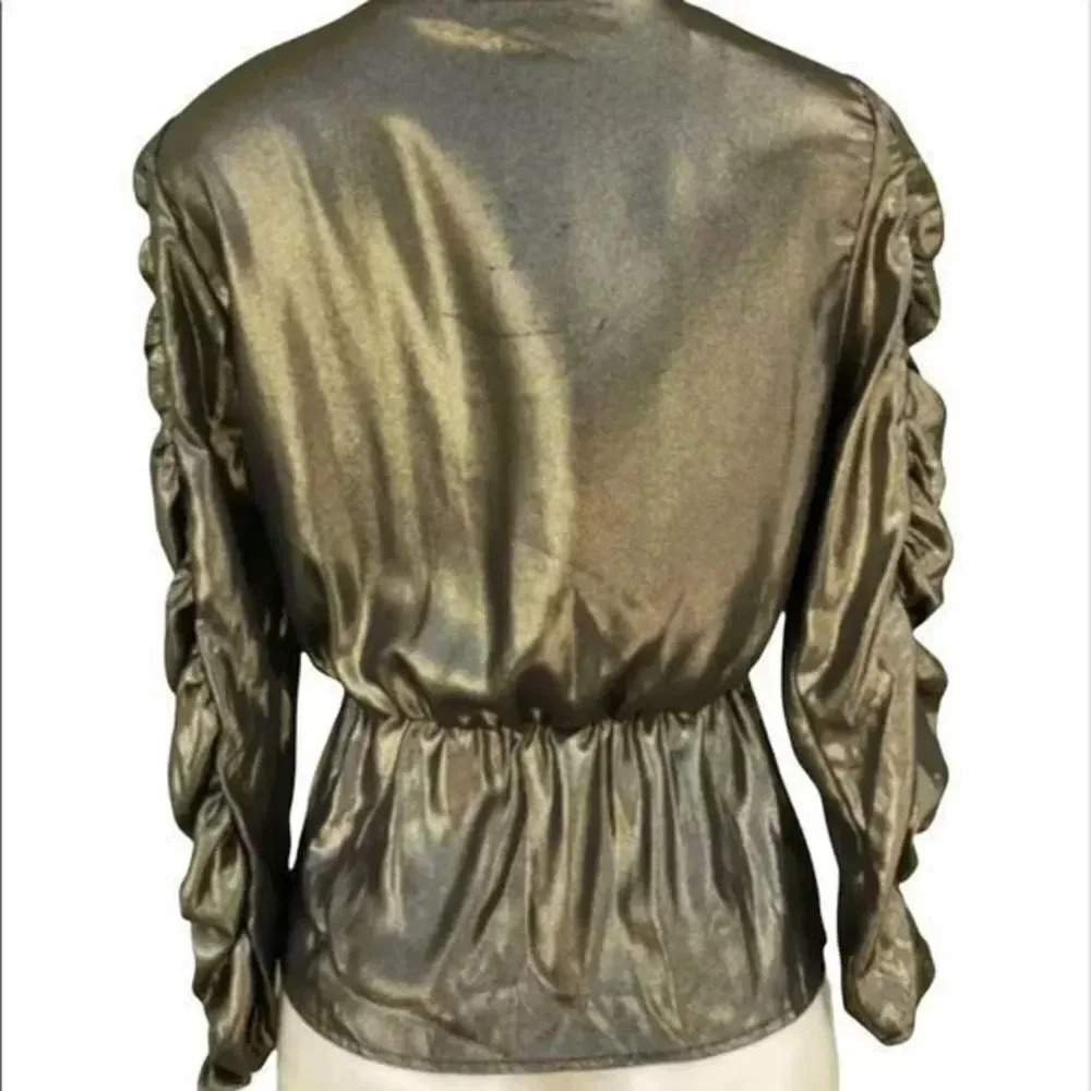 ZARA GOLD METALLIC EFFECT BLOUSE TOP WITH GATHERING - Picture 4 of 8